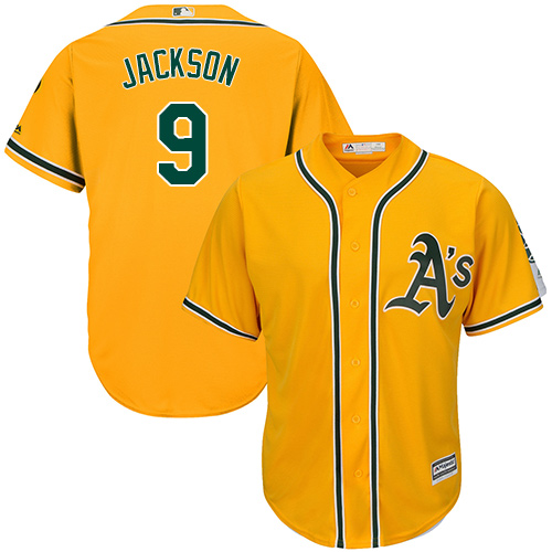 Athletics #9 Reggie Jackson Gold Cool Base Stitched Youth MLB Jersey